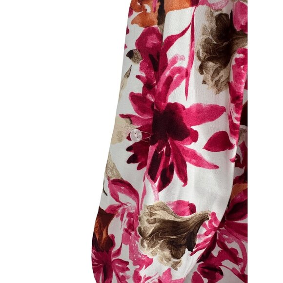 Chico's Womens Pink Floral Collared Button Up Roll Tab Sleeve Size 1 US M - Picture 4 of 13